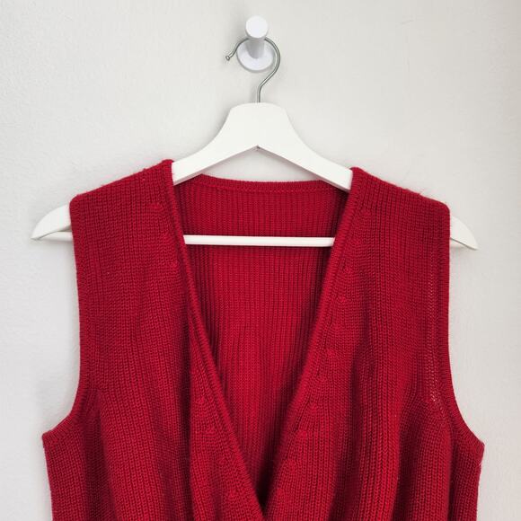Vintage Red V-Neckline Sleeveless Knit Wrap Top M - Picture 3 of 9